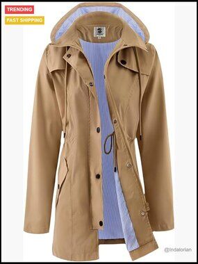 Waterproof Raincoat with Hood, Polyester, Long Length, Loose Fit